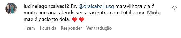 Depoimento recebido pela clínica